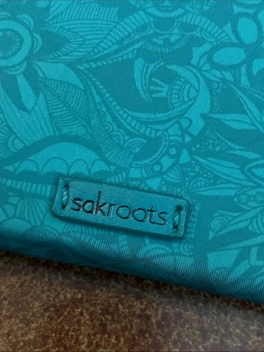Sakroots Nylon Teal Floral-Print Zip Wallet with Snap Strap